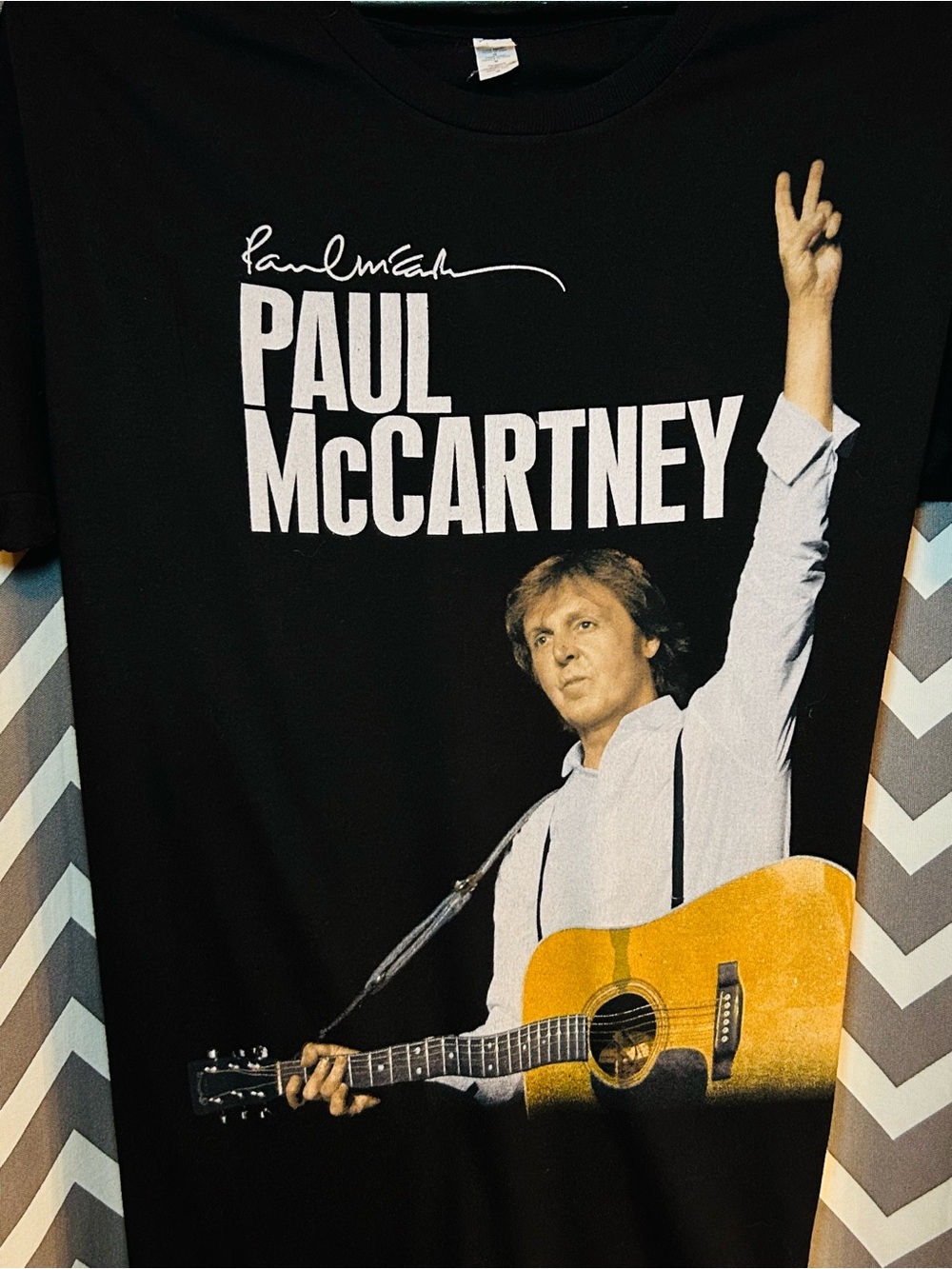 Paul McCartney Black Graphic Tee with Yellow Guitar